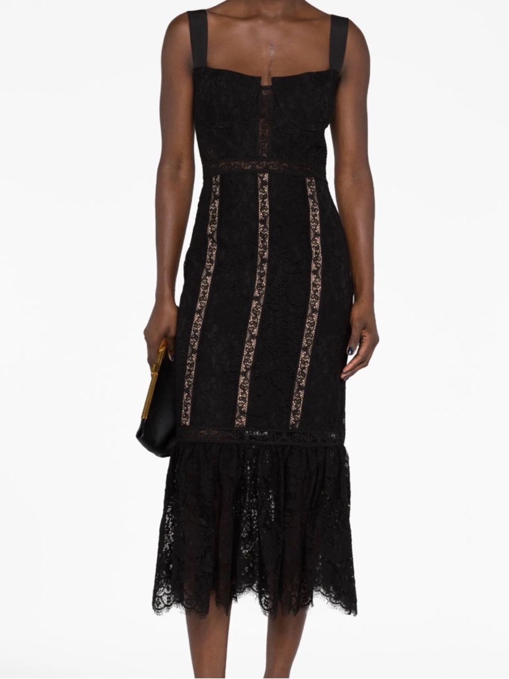 Self-Portrait black floral-lace midi dress. Size  12UK/8US see chart